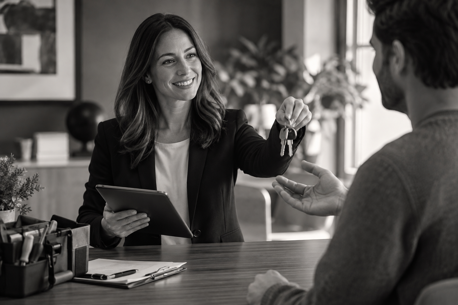 Property manager coordinating resident service and maintenance