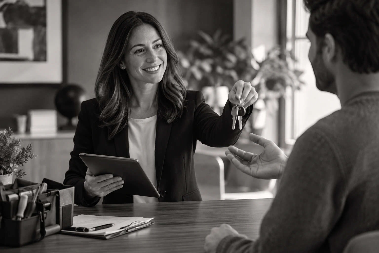Property manager coordinating resident service and maintenance